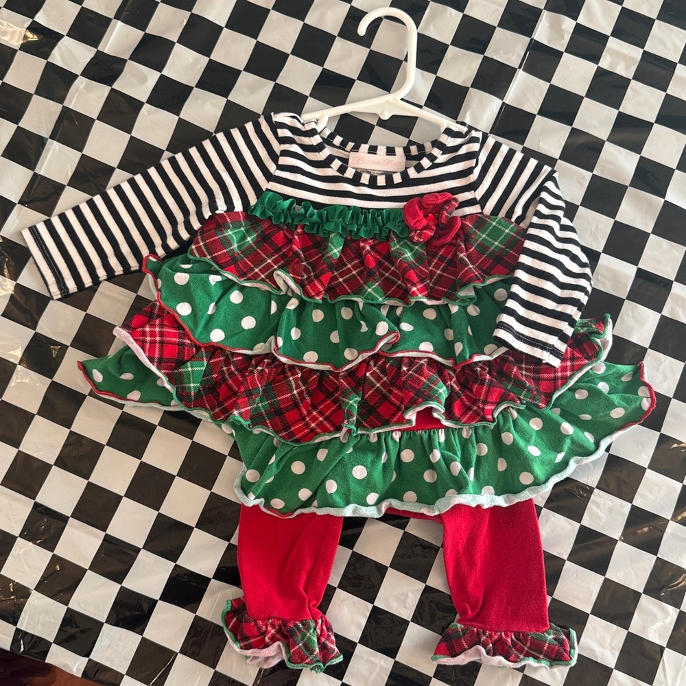Bonnie Baby Striped Holiday Dress with Plaid Accents